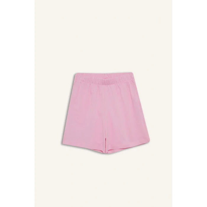 Defacto E0665 Ekru Kız Çocuk Pijama Takımı Baskılı Kısa Kollu Üst Beli Lastikli Şort