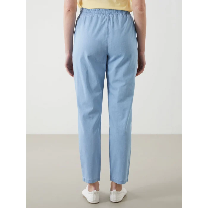 LCWAIKIKI Classic Bej Beli Lastikli Carrot Fit Kadın Jean Pantolon