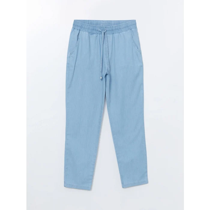 LCWAIKIKI Classic Bej Beli Lastikli Carrot Fit Kadın Jean Pantolon