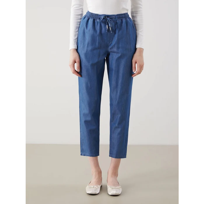 LCW Modest Indigo Beli Lastikli Carrot Fit Kadın Jean Pantolon
