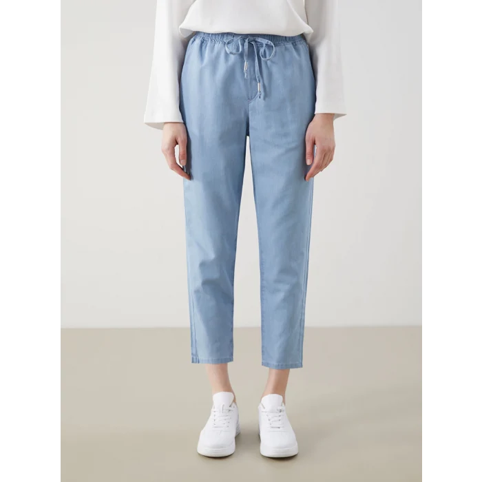 LCW Modest Indigo Beli Lastikli Carrot Fit Kadın Jean Pantolon