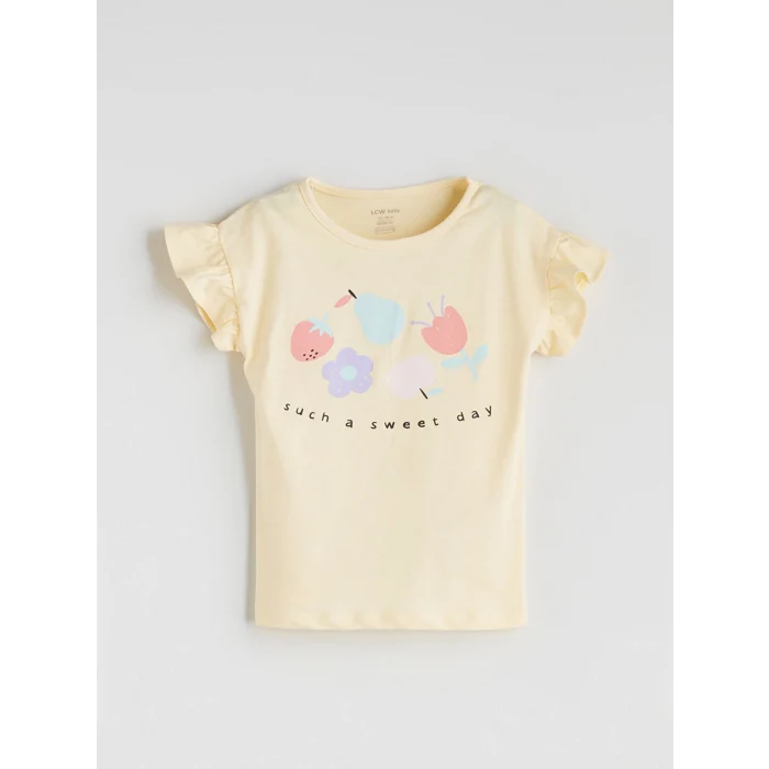 LCW baby Sari Bisiklet Yaka Baskılı Kız Çocuk Tişört ve Şort 2li