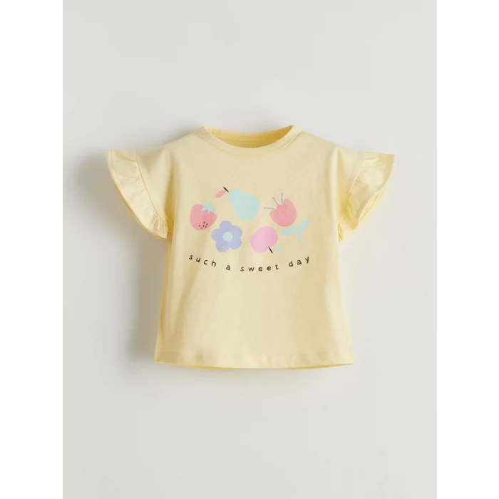 LCW baby Sari Bisiklet Yaka Baskılı Kız Çocuk Tişört ve Şort 2li