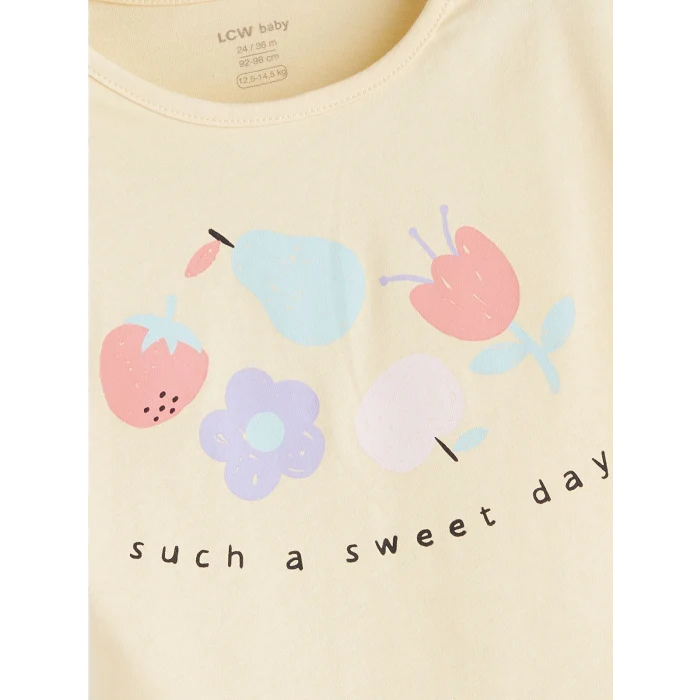 LCW baby Sari Bisiklet Yaka Baskılı Kız Çocuk Tişört ve Şort 2li