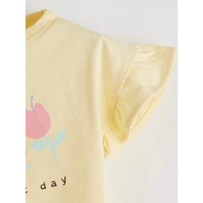 LCW baby Sari Bisiklet Yaka Baskılı Kız Çocuk Tişört ve Şort 2li