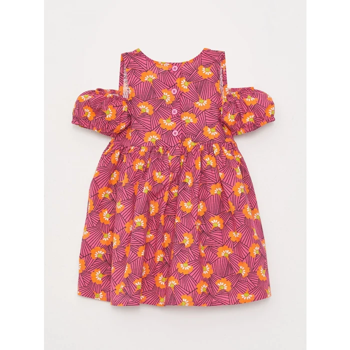 LCW baby Pembe Bisiklet Yaka Desenli Kız Bebek Elbise