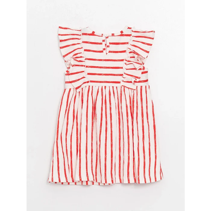 LCW baby Kirmizi Bisiklet Yaka Çizgili Kız Bebek Elbise