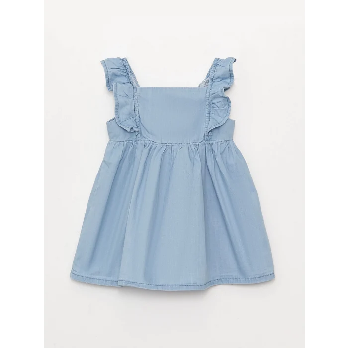 LCW baby Indigo Kare Yaka Askılı Kız Bebek Jean Elbise