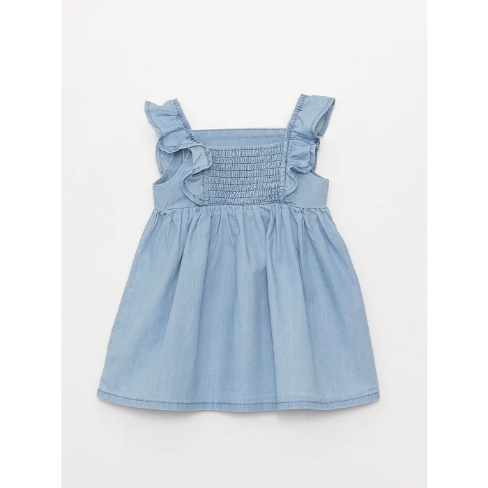 LCW baby Indigo Kare Yaka Askılı Kız Bebek Jean Elbise
