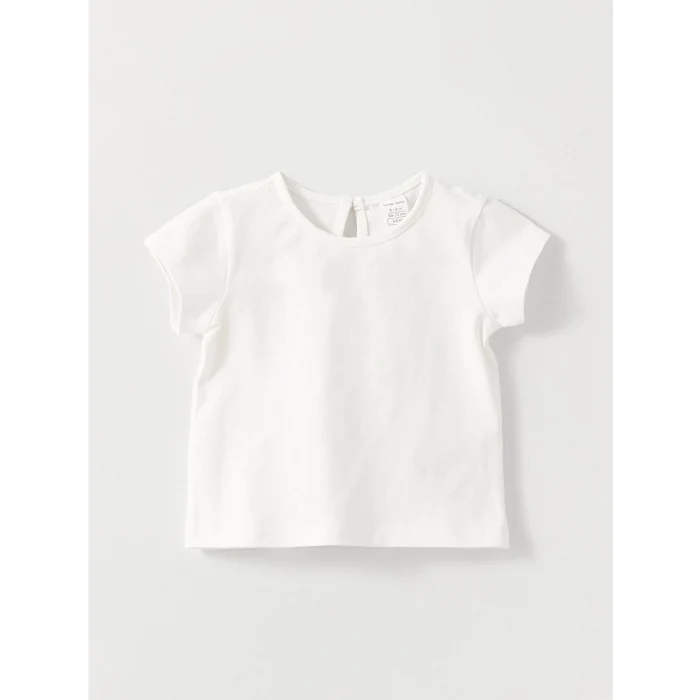 LCW baby Mavi Bisiklet Yaka Kısa Kollu Kız Bebek Tişört ve Salopet Elbise 2li Takım