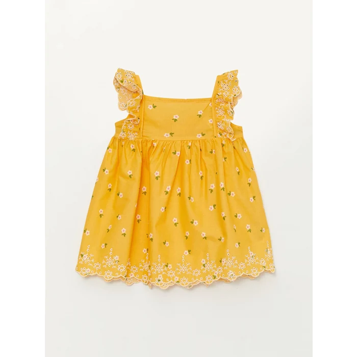 LCW baby Sari Kare Yaka Desenli Kız Bebek Elbise