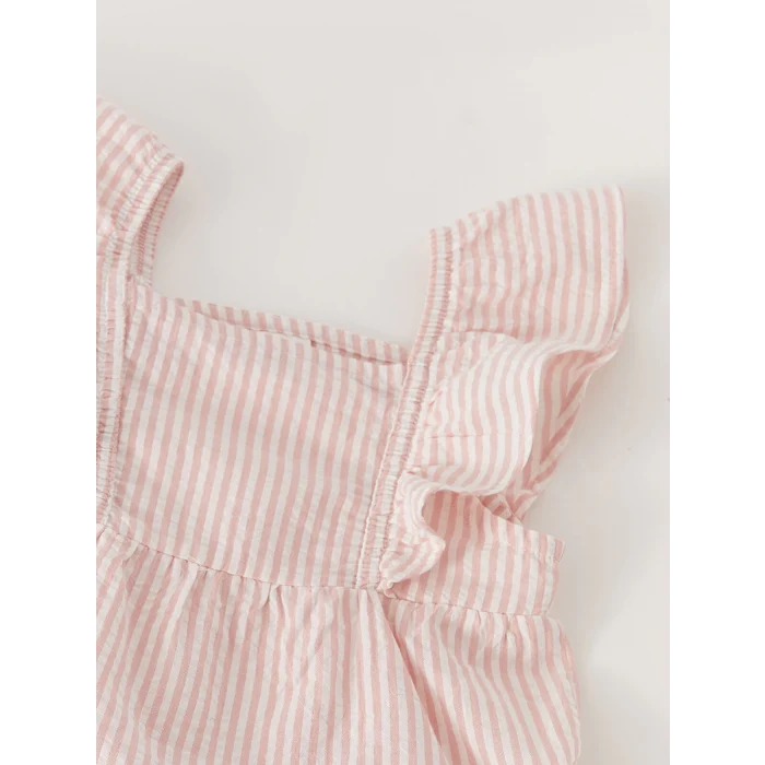 LCW baby Ekru Kare Yaka Çizgili Kız Bebek Elbise