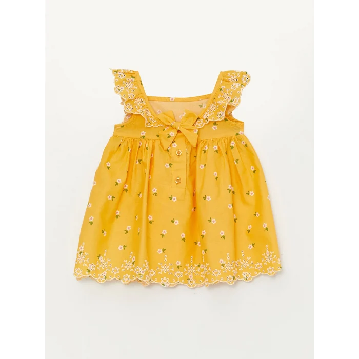 LCW baby Sari Kare Yaka Desenli Kız Bebek Elbise