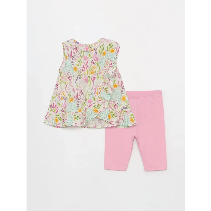 LCW baby Ekru Bisiklet Yaka Kız Bebek Bluz ve Şort 2li Takım