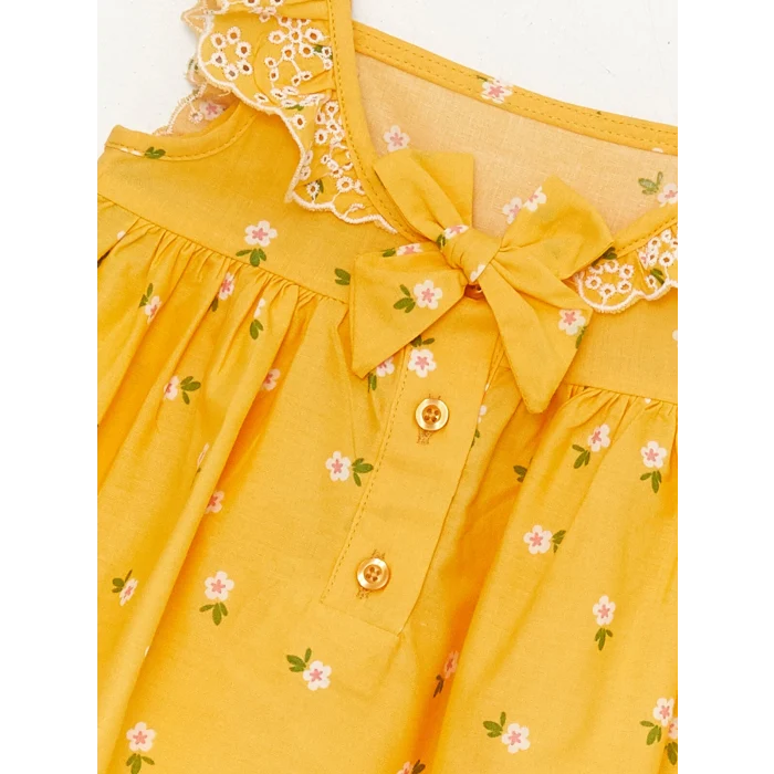 LCW baby Sari Kare Yaka Desenli Kız Bebek Elbise