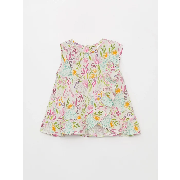 LCW baby Ekru Bisiklet Yaka Kız Bebek Bluz ve Şort 2li Takım