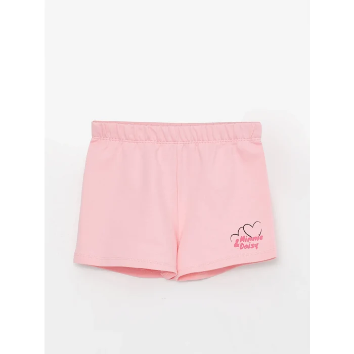 LCW baby Pembe Bisiklet Yaka Kısa Kollu Baskılı Kız Bebek Tişört ve Şort 2li Takım