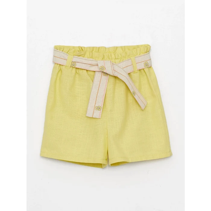 LCW baby Ekru Kare Yaka Desenli Kız Bebek Bluz ve Şort 2li Takım