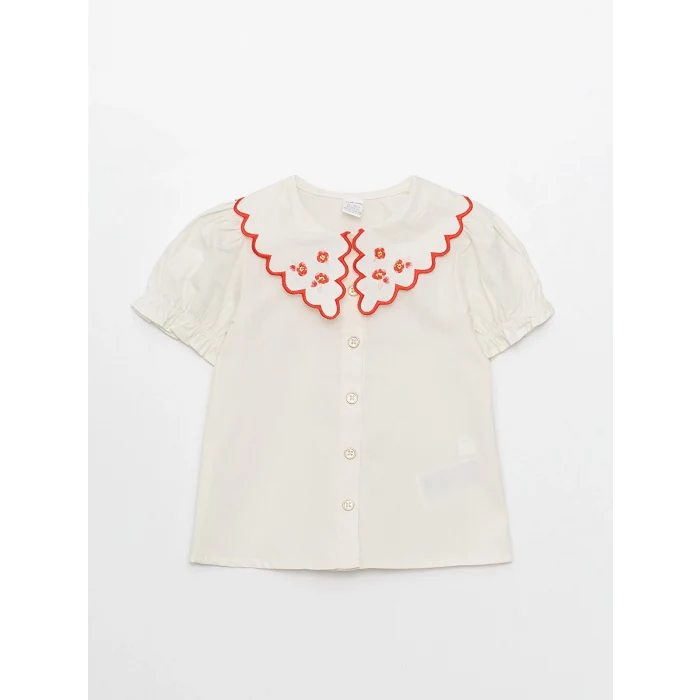 LCW baby Ekru Bebe Yaka Nakış Detaylı Kız Bebek Gömlek ve Etek 2li Takım