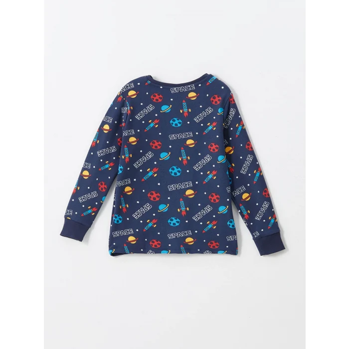 LCW Kids Lacivert Bisiklet Yaka Kadife Erkek Çocuk Pijama Takımı