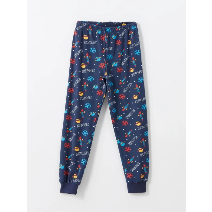LCW Kids Lacivert Bisiklet Yaka Kadife Erkek Çocuk Pijama Takımı