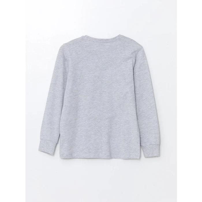 LCW Kids Gri Bisiklet Yaka Baskılı Uzun Kollu Erkek Çocuk Pijama Takımı