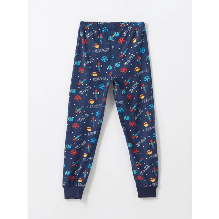 LCW Kids Lacivert Bisiklet Yaka Kadife Erkek Çocuk Pijama Takımı
