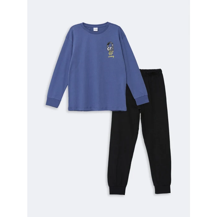 LCW Kids Mavi Baskılı Erkek Çocuk Pijama Takımı