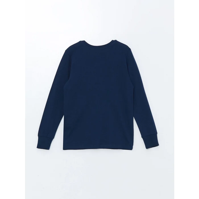 LCW Kids Lacivert Bisiklet Yaka Baskılı Uzun Kollu Erkek Çocuk Pijama Takımı