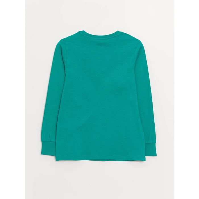 LCW Kids Yeşil Bisiklet Yaka Baskılı Uzun Kollu Erkek Çocuk Pijama Takımı