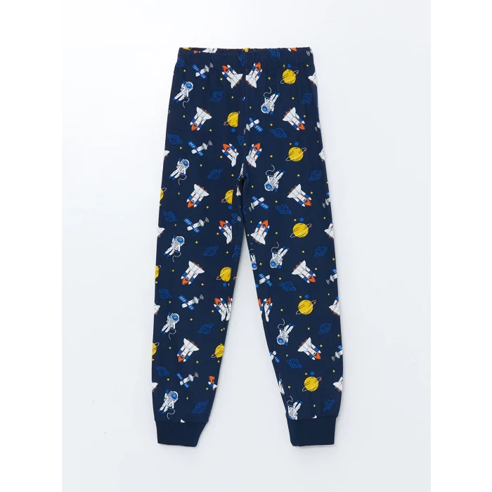 LCW Kids Lacivert Bisiklet Yaka Baskılı Uzun Kollu Erkek Çocuk Pijama Takımı