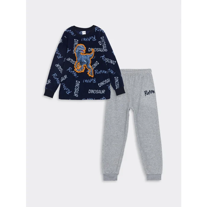 LCW Kids Lacivert Bisiklet Yaka Polar Erkek Çocuk Pijama Takımı