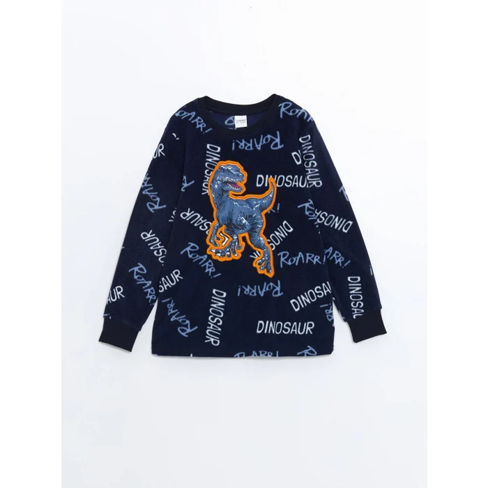 LCW Kids Lacivert Bisiklet Yaka Polar Erkek Çocuk Pijama Takımı