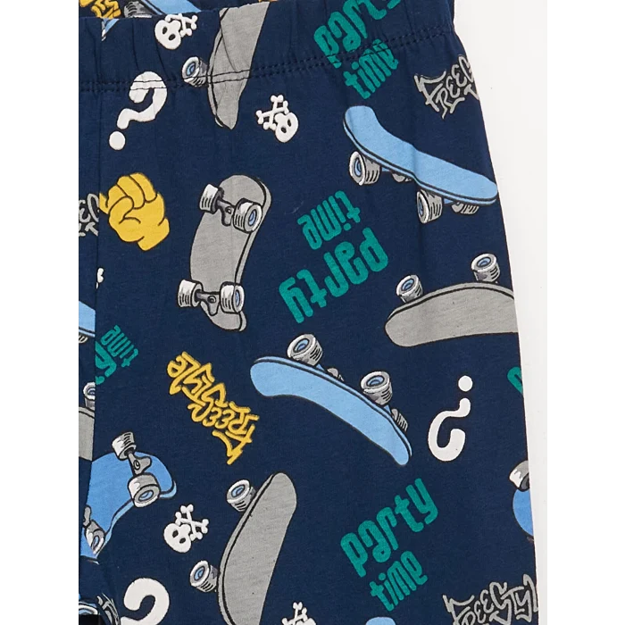 LCW Kids Yeşil Bisiklet Yaka Baskılı Uzun Kollu Erkek Çocuk Pijama Takımı