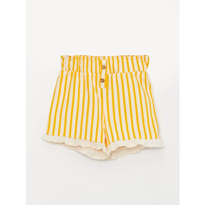 LCW baby Ekru Bisiklet Yaka Çizgili Kız Bebek Bluz ve Şort 2li Takım