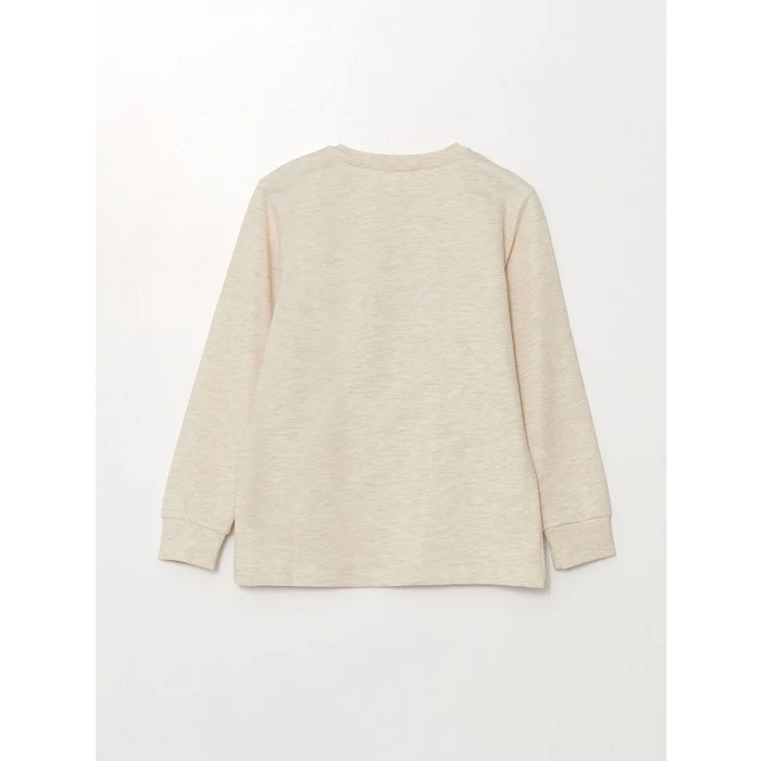 LCW Kids Bej Bisiklet Yaka Baskılı Uzun Kollu Erkek Çocuk Pijama Takımı