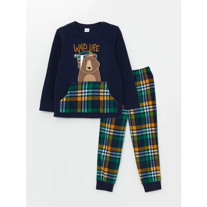 LCW Kids Lacivert Bisiklet Yaka Erkek Çocuk Pijama Takımı