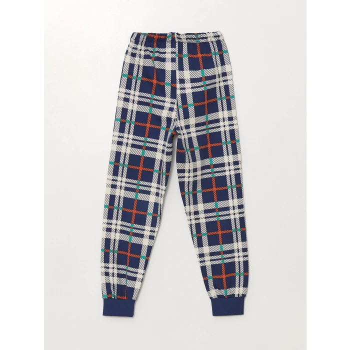 LCW Kids Bej Bisiklet Yaka Baskılı Uzun Kollu Erkek Çocuk Pijama Takımı