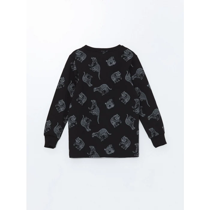 LCW Kids Antrasit Bisiklet Yaka Baskılı Uzun Kollu Erkek Çocuk Pijama Takımı