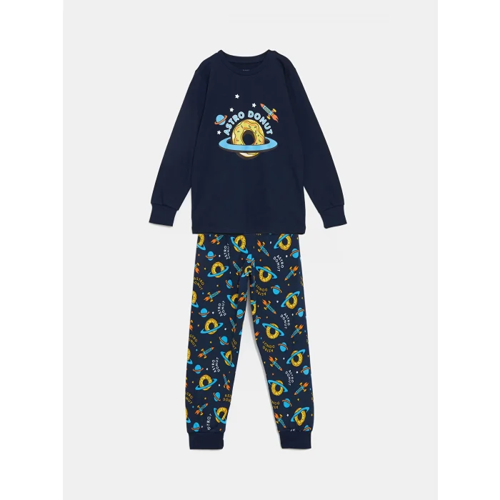 LCW Kids Lacivert Bisiklet Yaka Erkek Çocuk Pijama Takımı