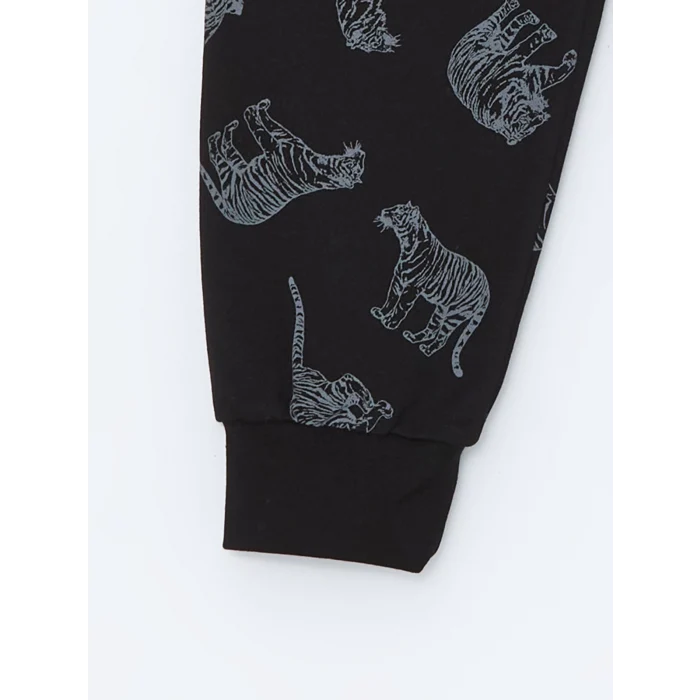 LCW Kids Antrasit Bisiklet Yaka Baskılı Uzun Kollu Erkek Çocuk Pijama Takımı