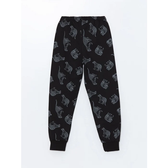 LCW Kids Antrasit Bisiklet Yaka Baskılı Uzun Kollu Erkek Çocuk Pijama Takımı