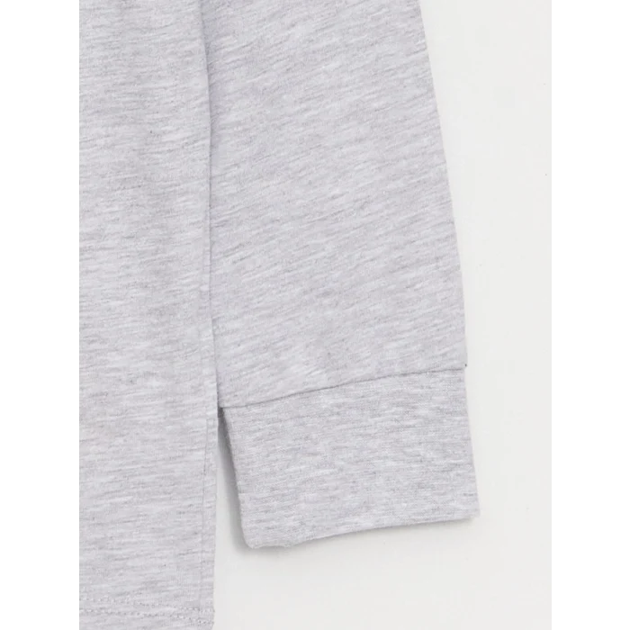 LCW Kids Gri Bisiklet Yaka Baskılı Uzun Kollu Erkek Çocuk Pijama Takımı