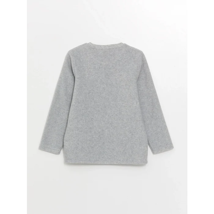 LCW Kids Gri Bisiklet Yaka Baskılı Uzun Kollu Polar Erkek Çocuk Pijama Takımı