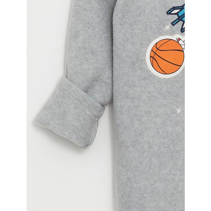 LCW Kids Gri Bisiklet Yaka Baskılı Uzun Kollu Polar Erkek Çocuk Pijama Takımı