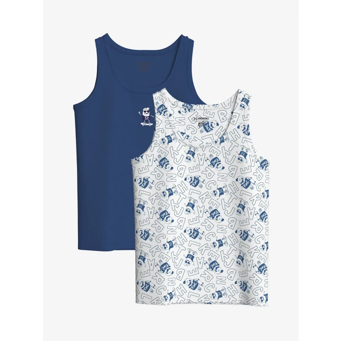 LCW Kids Beyaz Bisiklet Yaka Baskılı Erkek Çocuk Atlet 2li