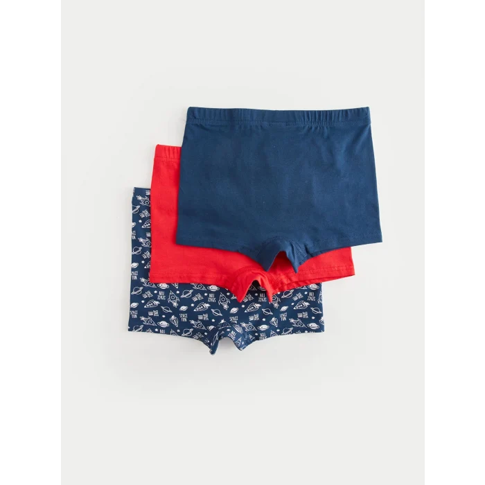 LCW Kids Lacivert Baskılı Pamuklu Erkek Çocuk Boxer 3lü