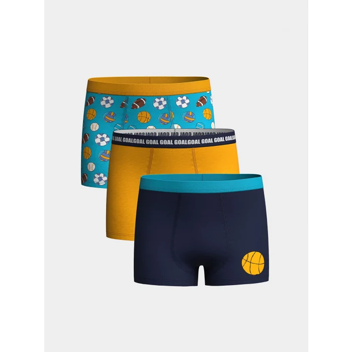 LCW Kids Mavi Baskılı Pamuklu Erkek Çocuk Boxer 3lü