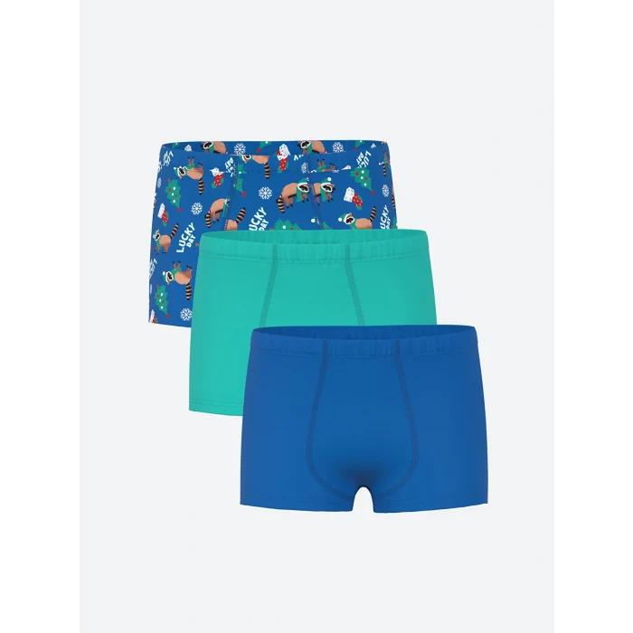 LCW Kids Mavi Yılbaşı Temalı Erkek Çocuk Boxer 3lü