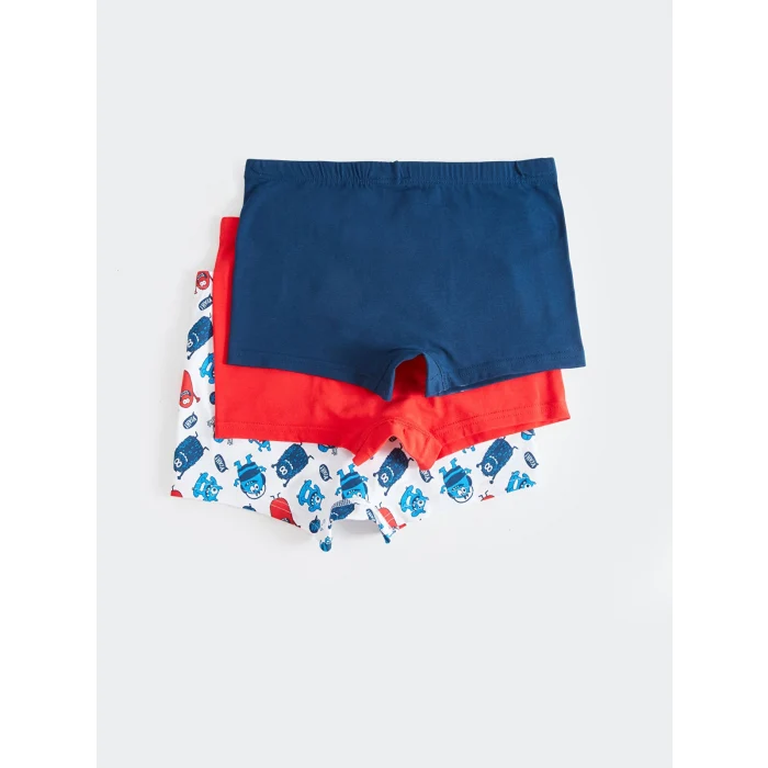 LCW Kids Beyaz Baskılı Pamuklu Erkek Çocuk Boxer 3lü